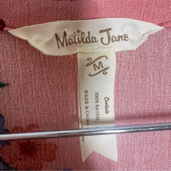 Matilda Jane Let’s Go Out Pink Floral Long Sleeve Flowy Dress Size Medium Rayon - Picture 5 of 8